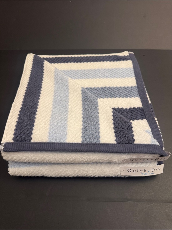 Truly Lou Other - 2pc TRULY LOU Quick Dry 100% Cotton Stripe Bath Towel Set - Persian Blue